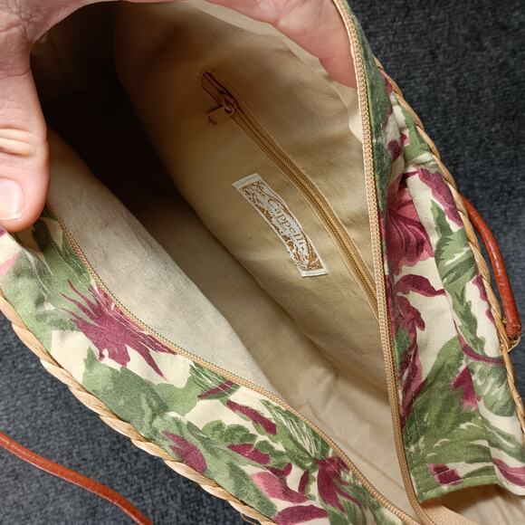 Vintage Straw Crossbody Bag Embroidered Palm Tree Monkey Tropical Purse - Picture 3 of 8